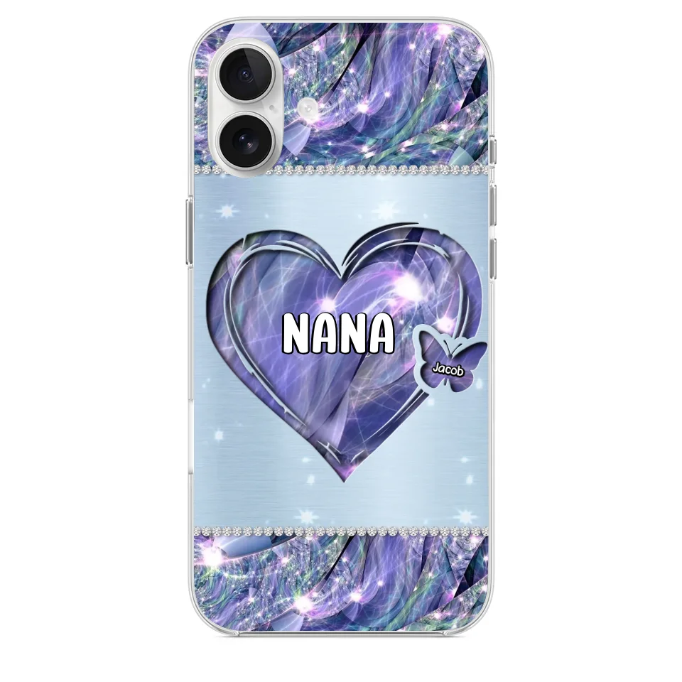 Grandkids Complete Her Joy - Family Personalized Custom Faux Jewelry Effect Printed Clear Phone Case - Gift For Mom, Grandma