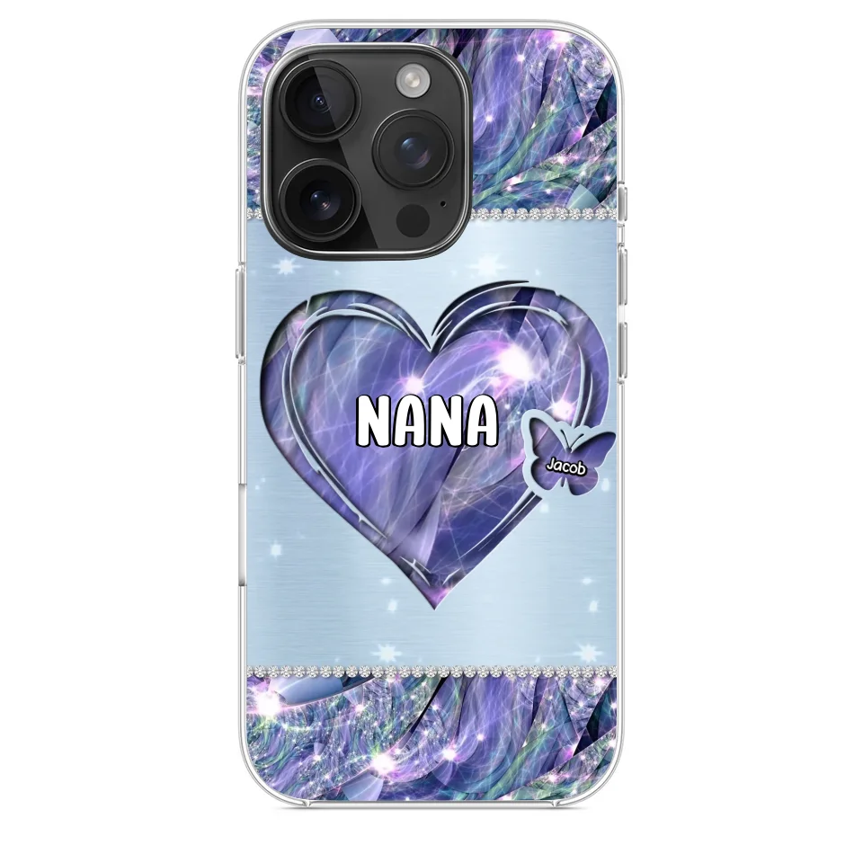 Grandkids Complete Her Joy - Family Personalized Custom Faux Jewelry Effect Printed Clear Phone Case - Gift For Mom, Grandma