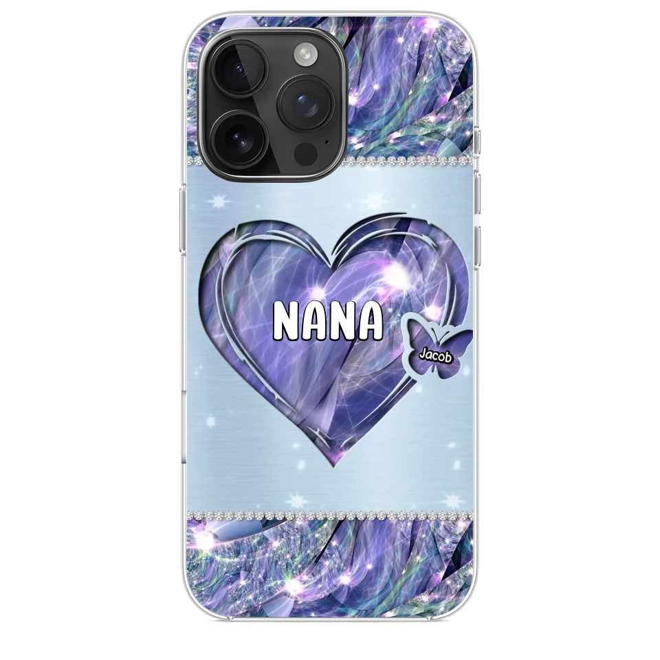 Grandkids Complete Her Joy - Family Personalized Custom Faux Jewelry Effect Printed Clear Phone Case - Gift For Mom, Grandma