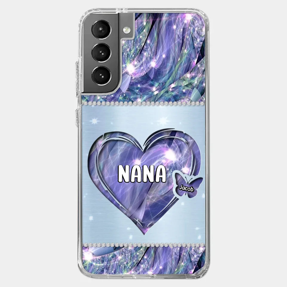 Grandkids Complete Her Joy - Family Personalized Custom Faux Jewelry Effect Printed Clear Phone Case - Gift For Mom, Grandma