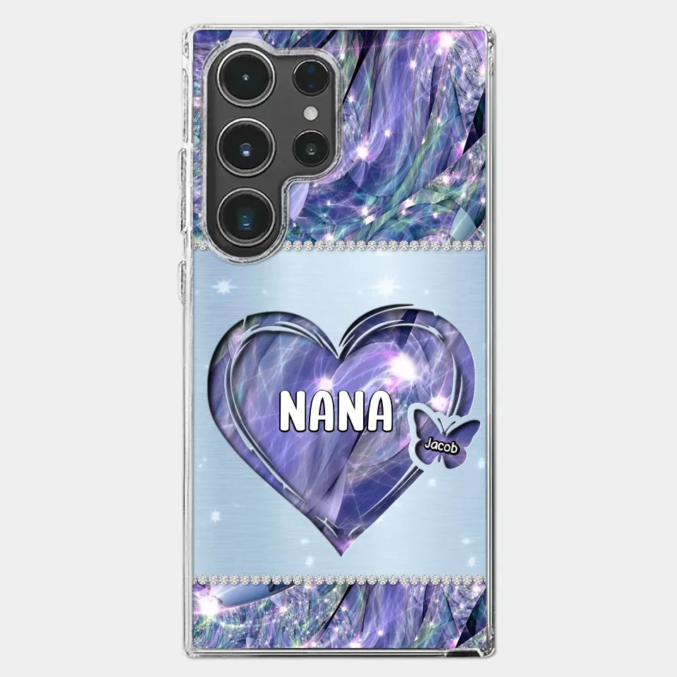 Grandkids Complete Her Joy - Family Personalized Custom Faux Jewelry Effect Printed Clear Phone Case - Gift For Mom, Grandma