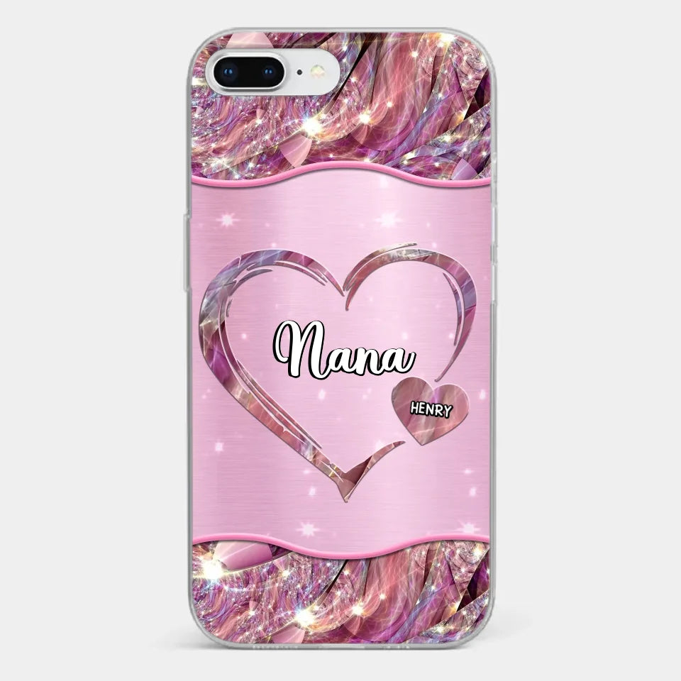 A Garden Of Love Grows In A Grandmother's Heart - Family Personalized Custom Faux Jewelry Effect Printed Clear Phone Case - Gift For Mom, Grandma