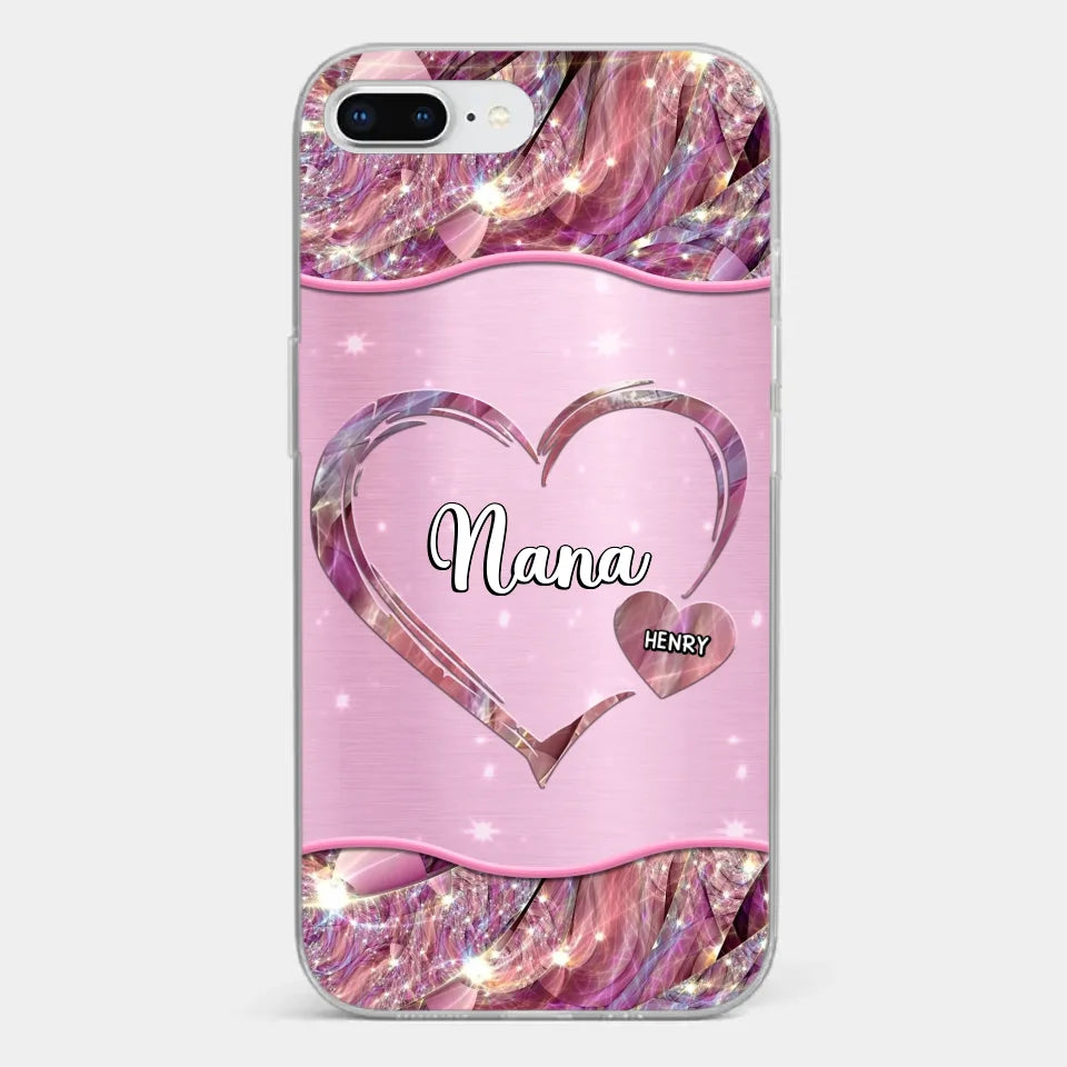 A Garden Of Love Grows In A Grandmother's Heart - Family Personalized Custom Faux Jewelry Effect Printed Clear Phone Case - Gift For Mom, Grandma