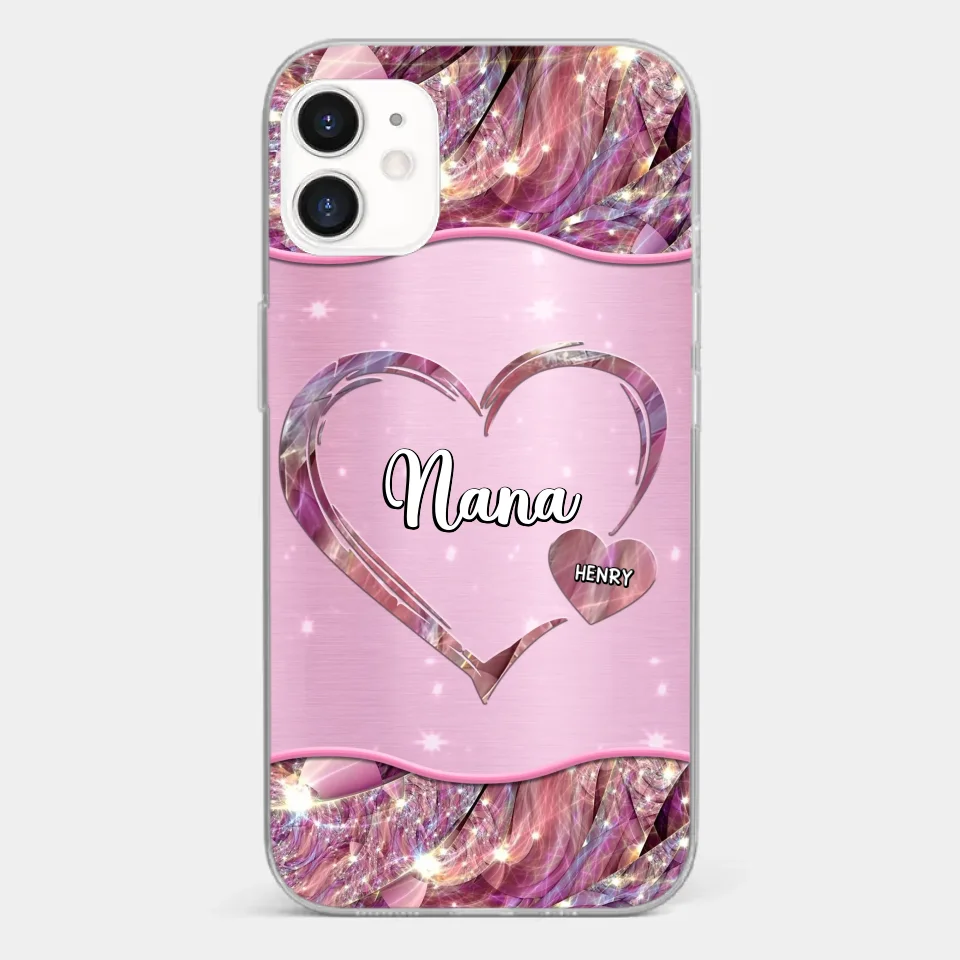 A Garden Of Love Grows In A Grandmother's Heart - Family Personalized Custom Faux Jewelry Effect Printed Clear Phone Case - Gift For Mom, Grandma