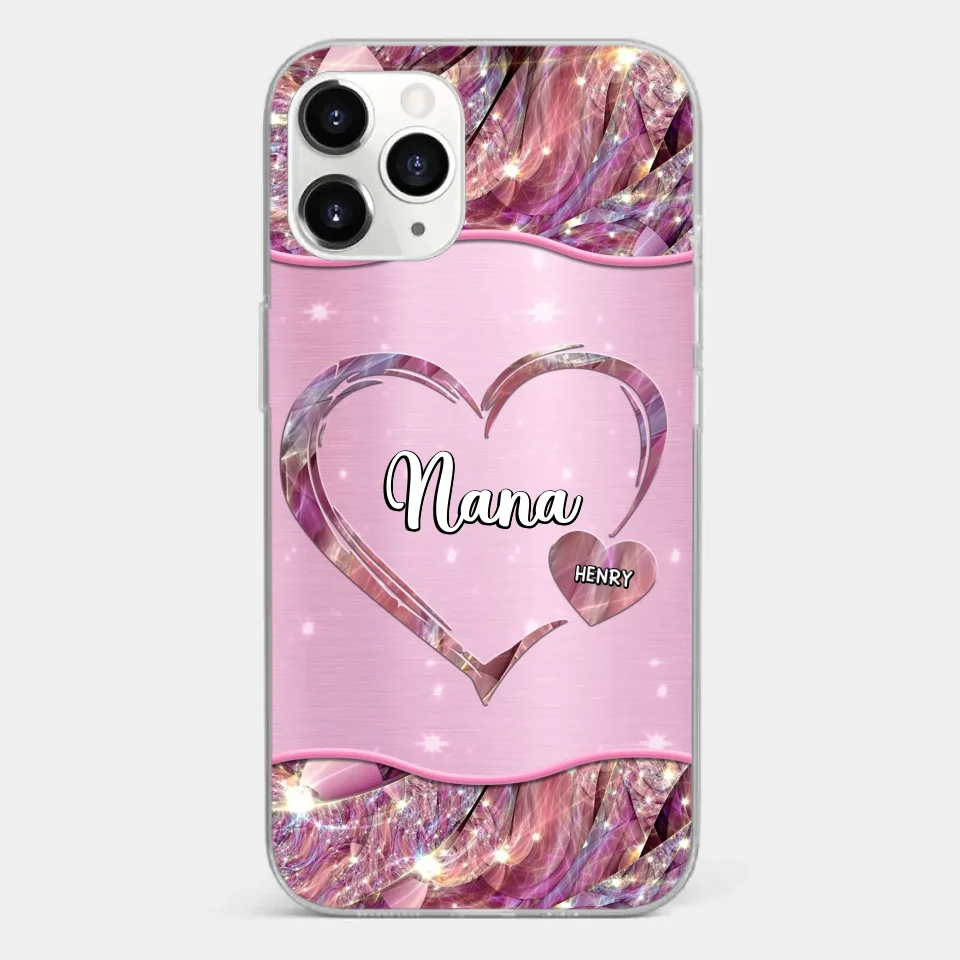 A Garden Of Love Grows In A Grandmother's Heart - Family Personalized Custom Faux Jewelry Effect Printed Clear Phone Case - Gift For Mom, Grandma