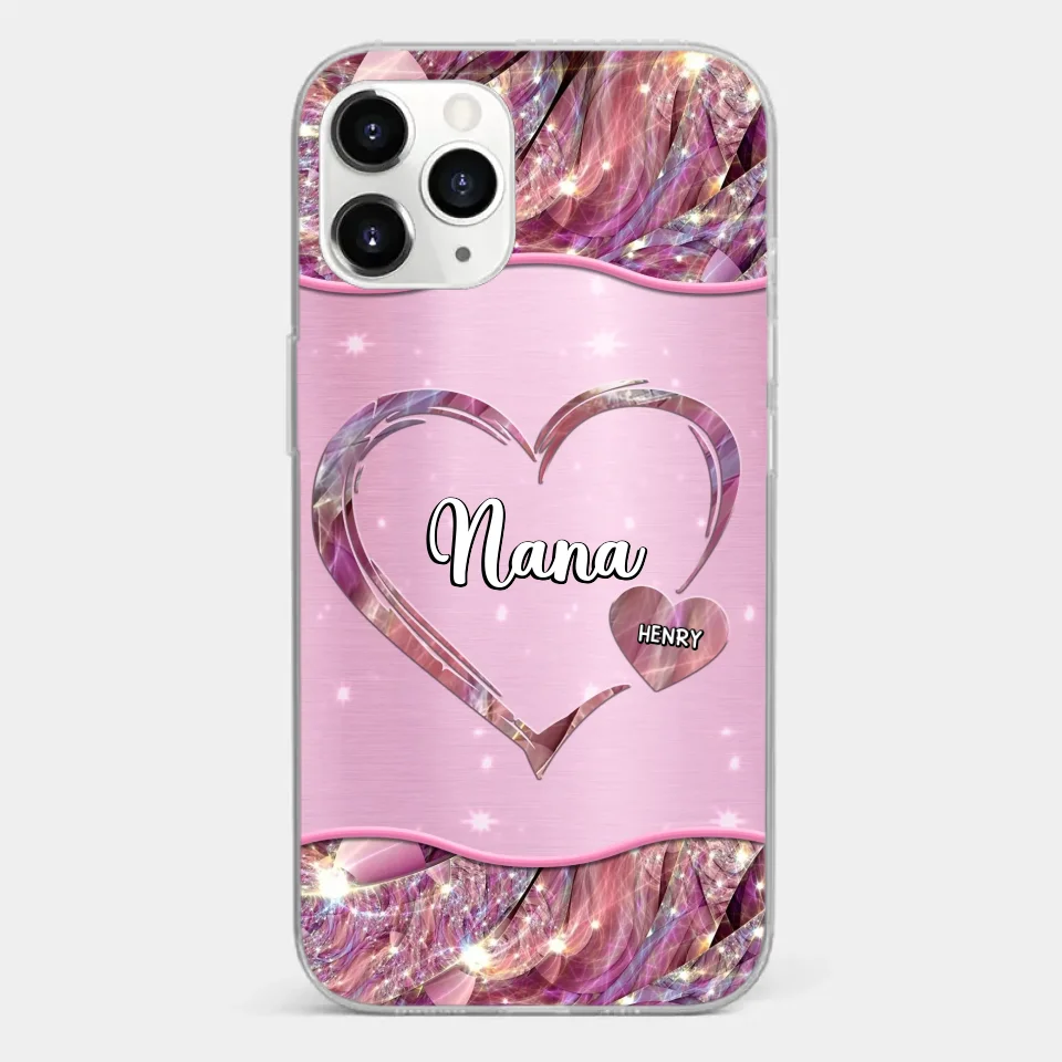 A Garden Of Love Grows In A Grandmother's Heart - Family Personalized Custom Faux Jewelry Effect Printed Clear Phone Case - Gift For Mom, Grandma