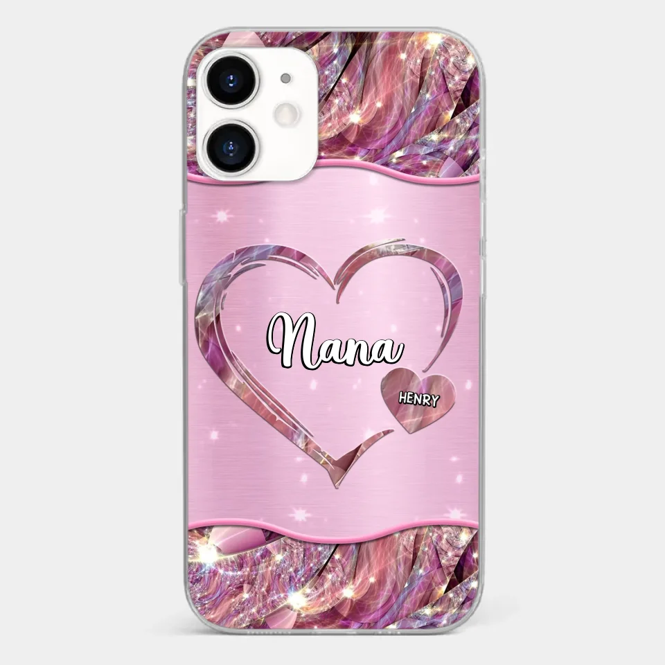 A Garden Of Love Grows In A Grandmother's Heart - Family Personalized Custom Faux Jewelry Effect Printed Clear Phone Case - Gift For Mom, Grandma