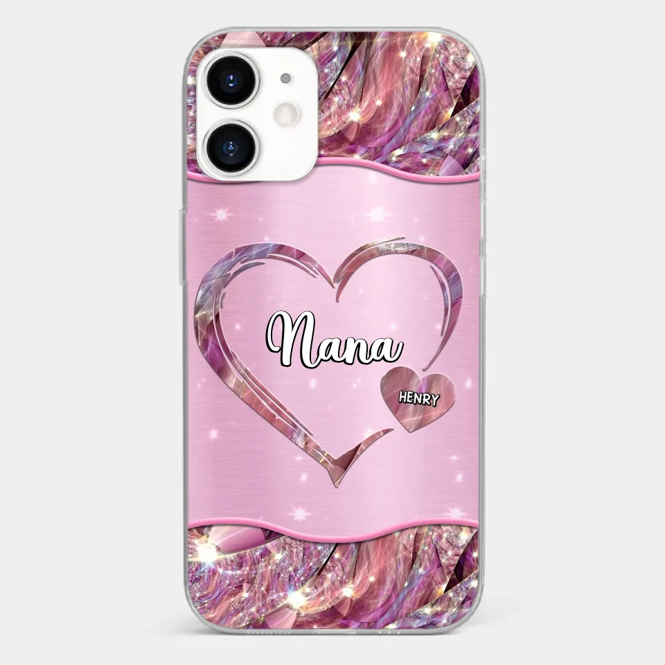 A Garden Of Love Grows In A Grandmother's Heart - Family Personalized Custom Faux Jewelry Effect Printed Clear Phone Case - Gift For Mom, Grandma