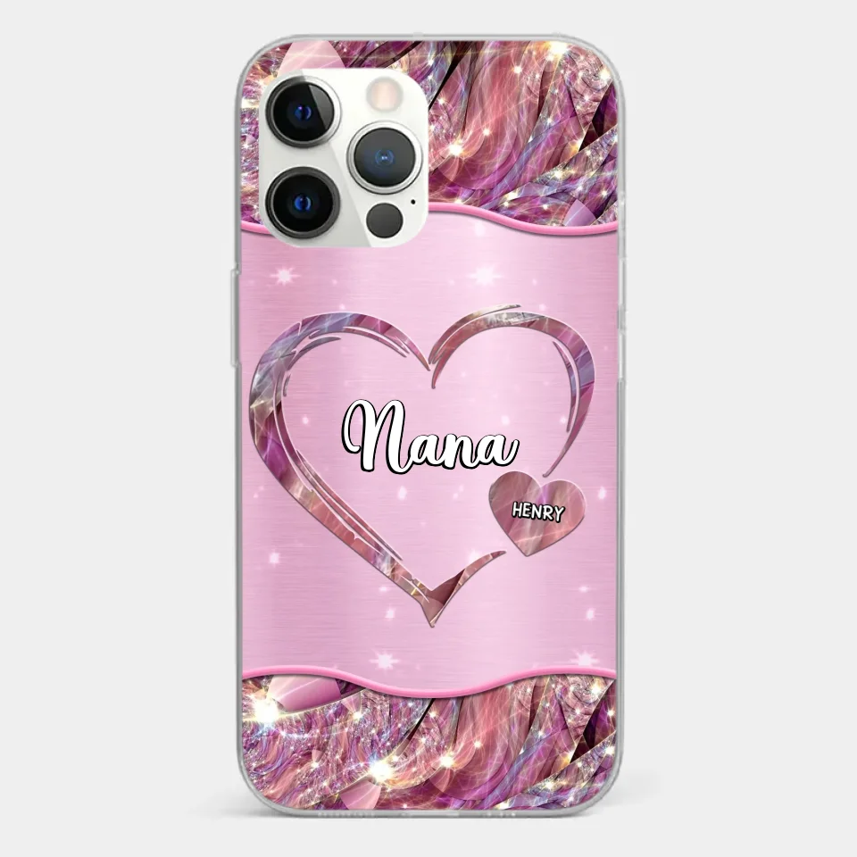A Garden Of Love Grows In A Grandmother's Heart - Family Personalized Custom Faux Jewelry Effect Printed Clear Phone Case - Gift For Mom, Grandma