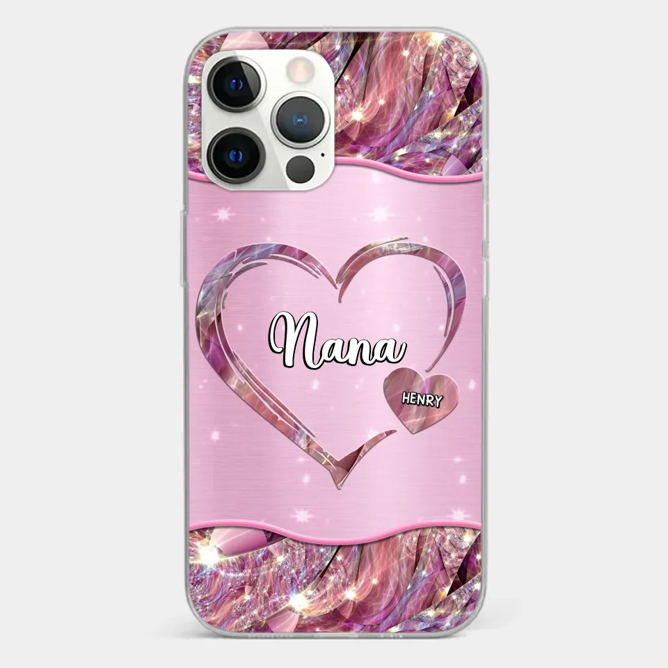 A Garden Of Love Grows In A Grandmother's Heart - Family Personalized Custom Faux Jewelry Effect Printed Clear Phone Case - Gift For Mom, Grandma