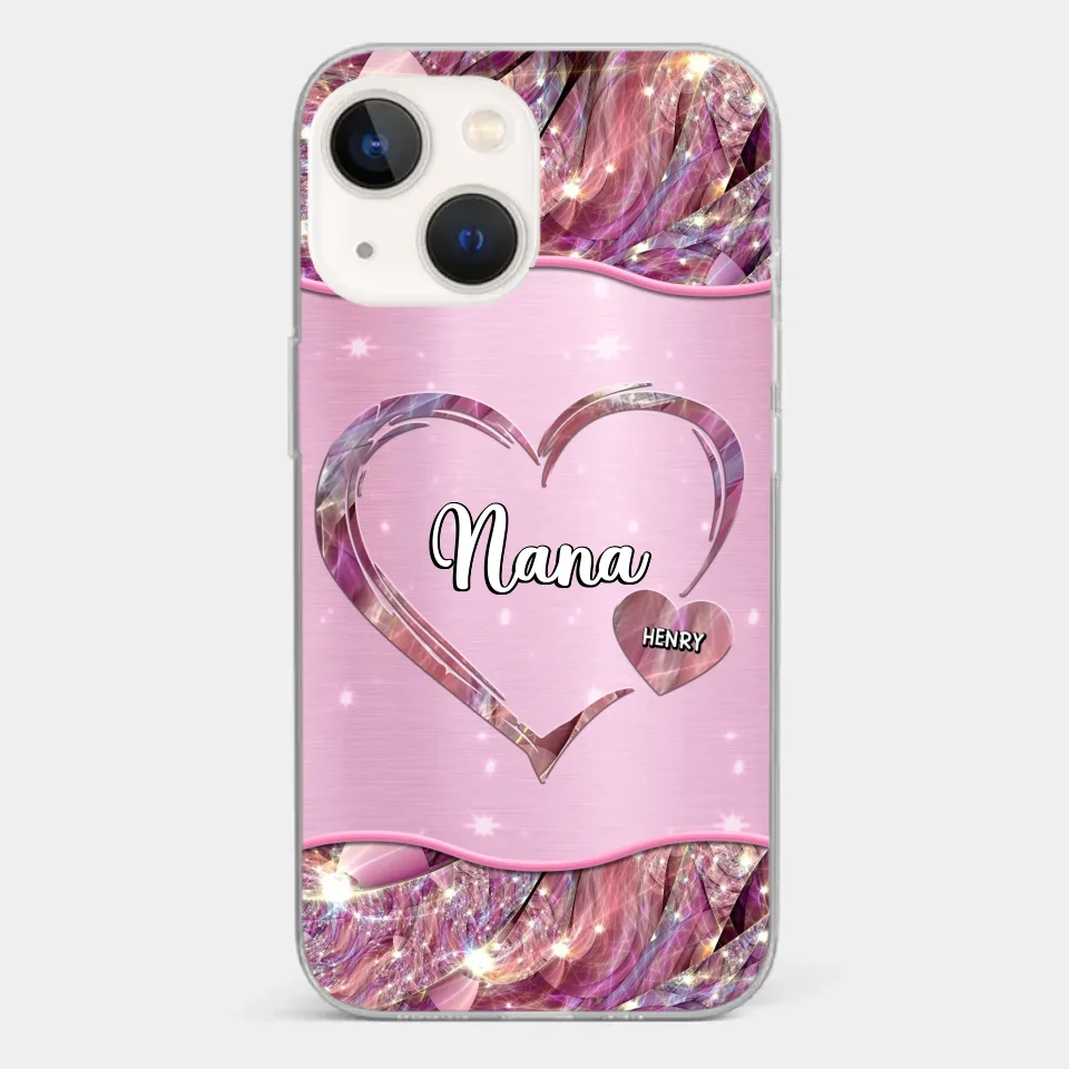 A Garden Of Love Grows In A Grandmother's Heart - Family Personalized Custom Faux Jewelry Effect Printed Clear Phone Case - Gift For Mom, Grandma