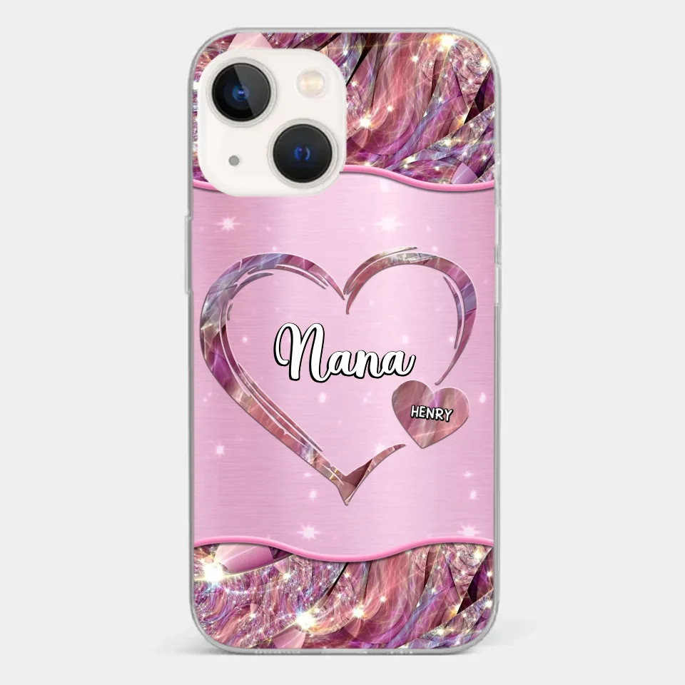 A Garden Of Love Grows In A Grandmother's Heart - Family Personalized Custom Faux Jewelry Effect Printed Clear Phone Case - Gift For Mom, Grandma