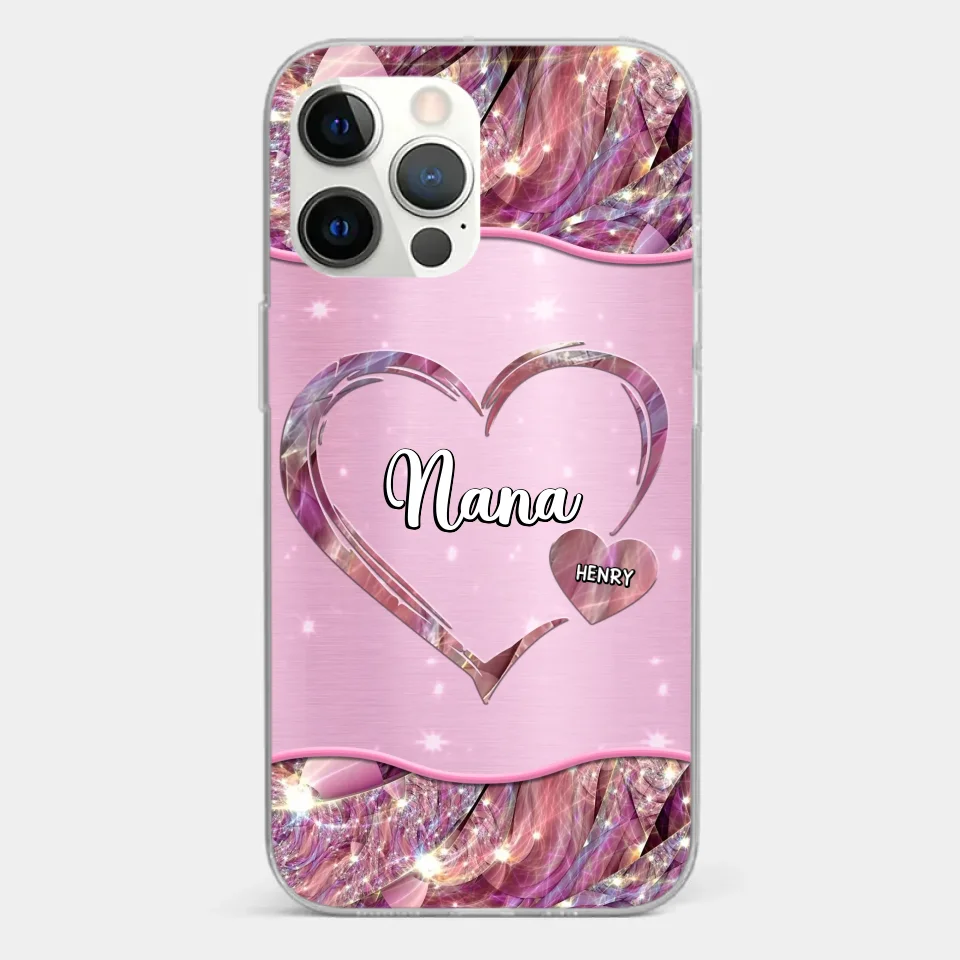 A Garden Of Love Grows In A Grandmother's Heart - Family Personalized Custom Faux Jewelry Effect Printed Clear Phone Case - Gift For Mom, Grandma