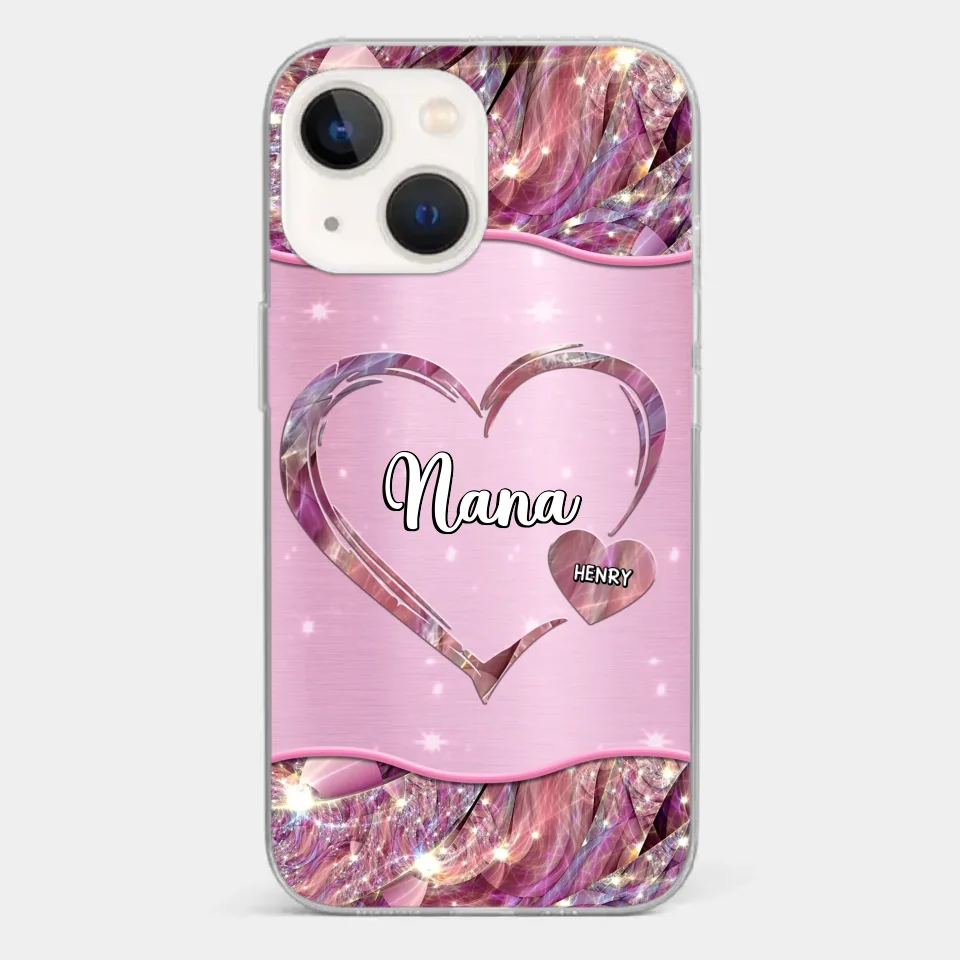 A Garden Of Love Grows In A Grandmother's Heart - Family Personalized Custom Faux Jewelry Effect Printed Clear Phone Case - Gift For Mom, Grandma