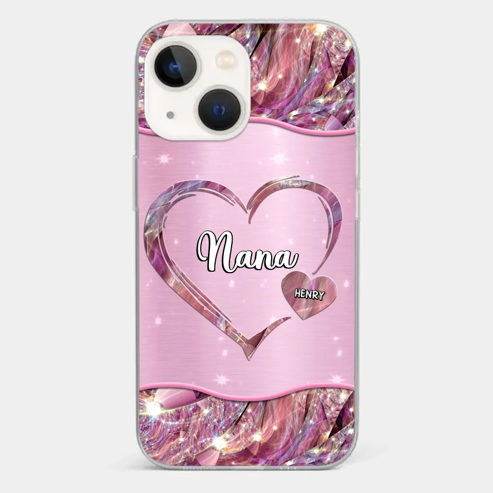 A Garden Of Love Grows In A Grandmother's Heart - Family Personalized Custom Faux Jewelry Effect Printed Clear Phone Case - Gift For Mom, Grandma