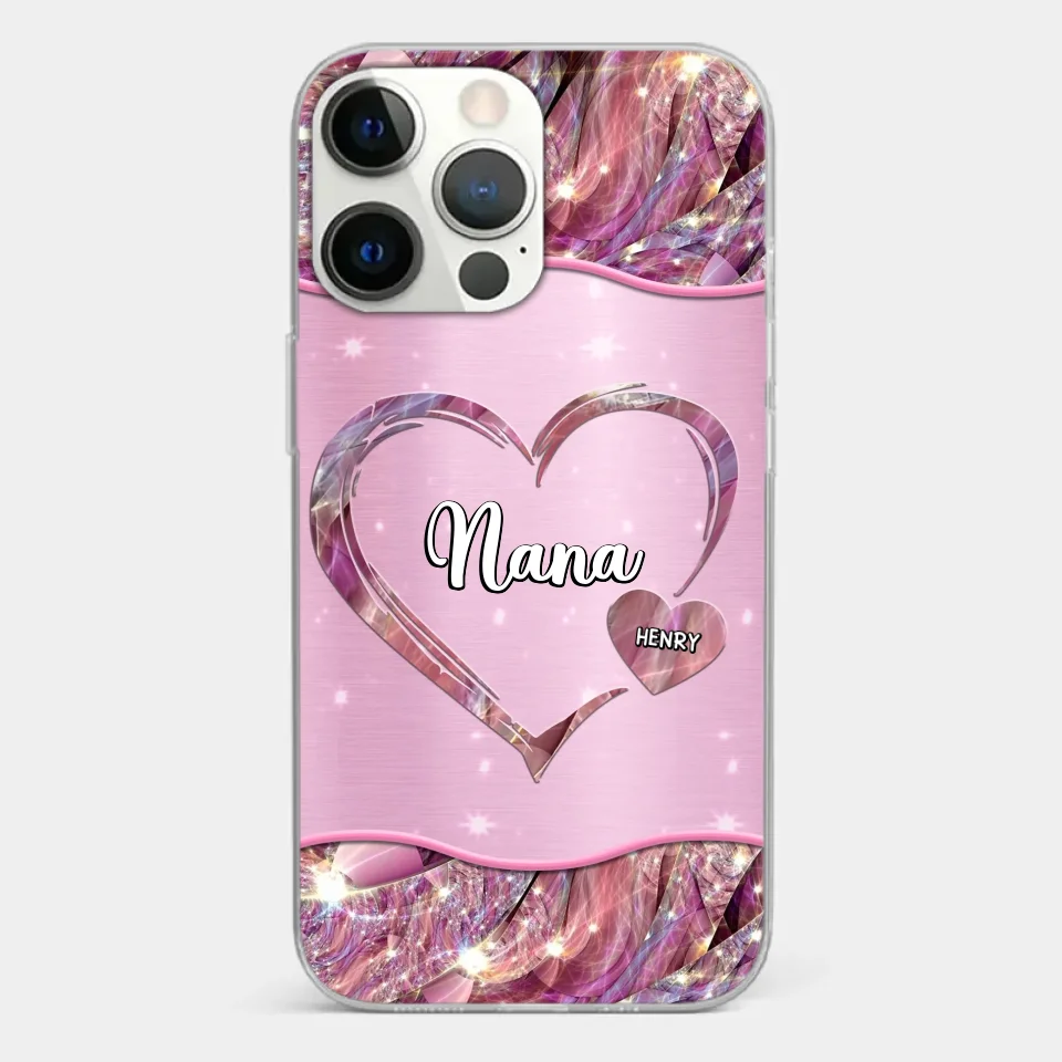 A Garden Of Love Grows In A Grandmother's Heart - Family Personalized Custom Faux Jewelry Effect Printed Clear Phone Case - Gift For Mom, Grandma