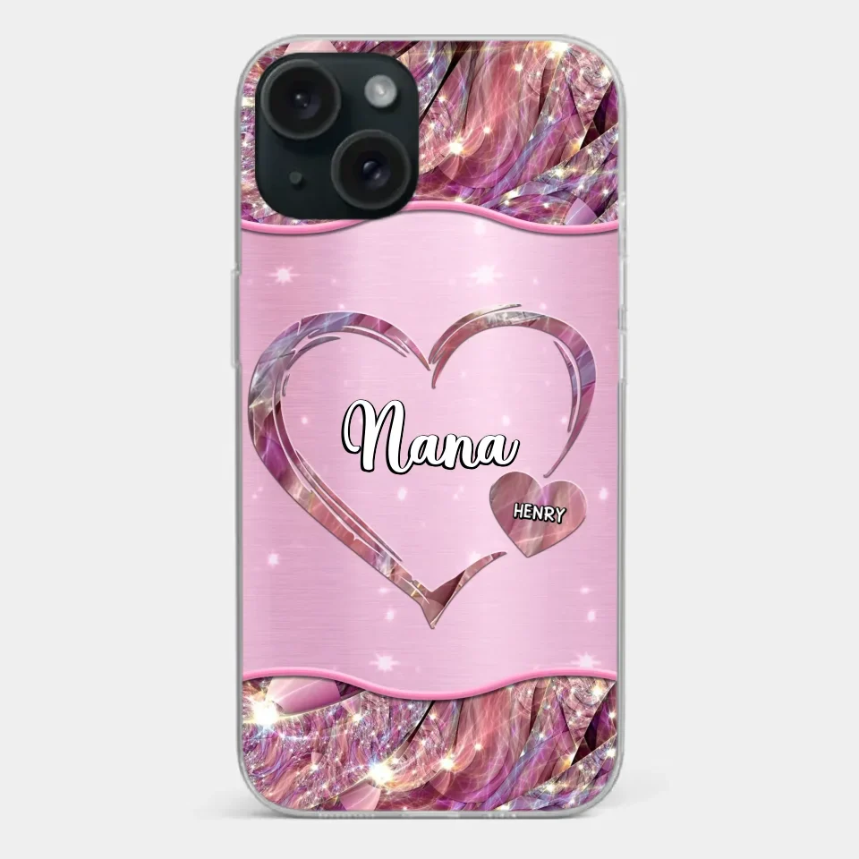 A Garden Of Love Grows In A Grandmother's Heart - Family Personalized Custom Faux Jewelry Effect Printed Clear Phone Case - Gift For Mom, Grandma