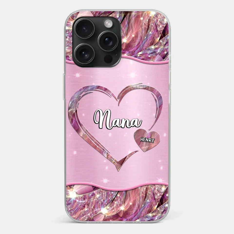 A Garden Of Love Grows In A Grandmother's Heart - Family Personalized Custom Faux Jewelry Effect Printed Clear Phone Case - Gift For Mom, Grandma