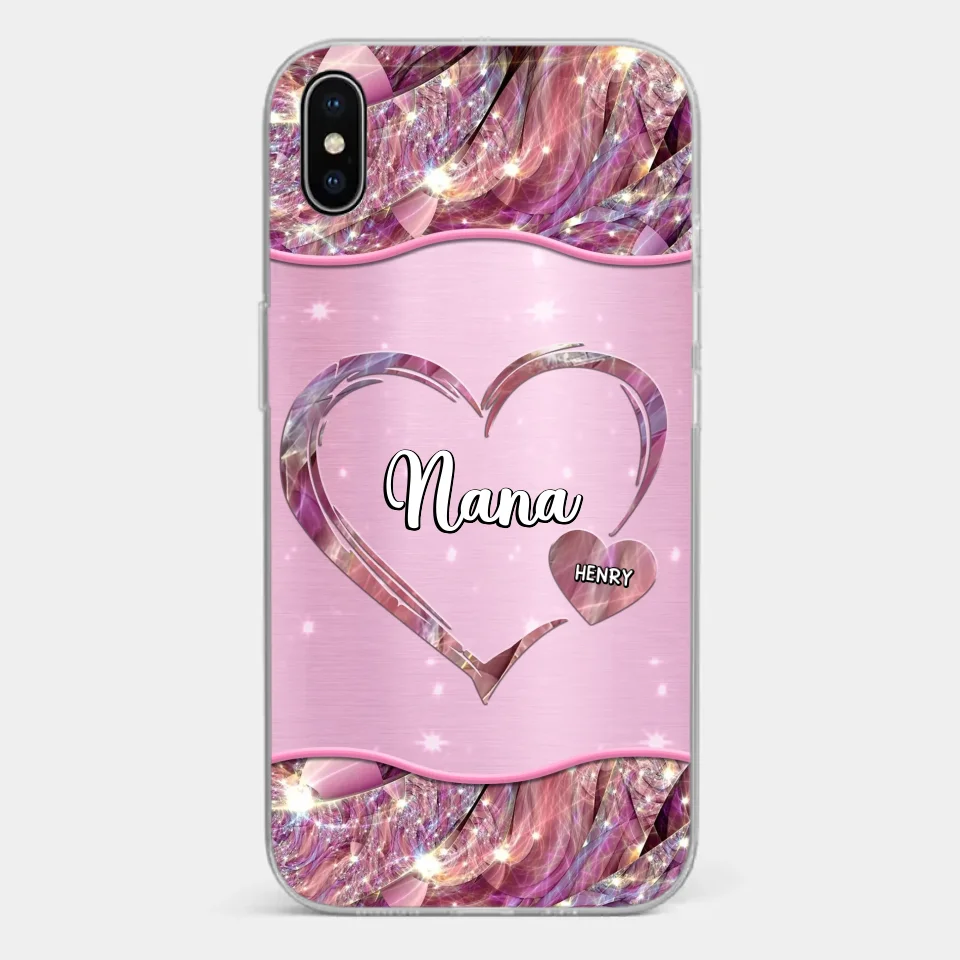 A Garden Of Love Grows In A Grandmother's Heart - Family Personalized Custom Faux Jewelry Effect Printed Clear Phone Case - Gift For Mom, Grandma