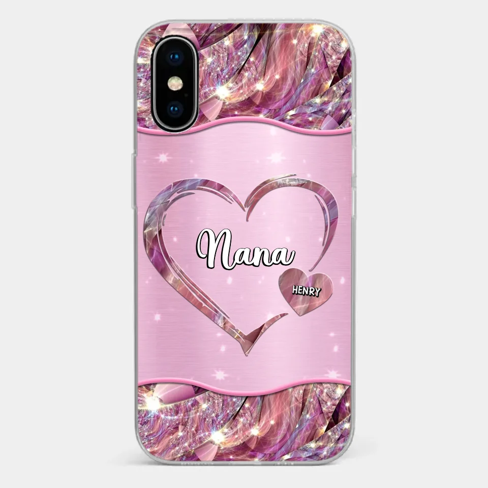 A Garden Of Love Grows In A Grandmother's Heart - Family Personalized Custom Faux Jewelry Effect Printed Clear Phone Case - Gift For Mom, Grandma