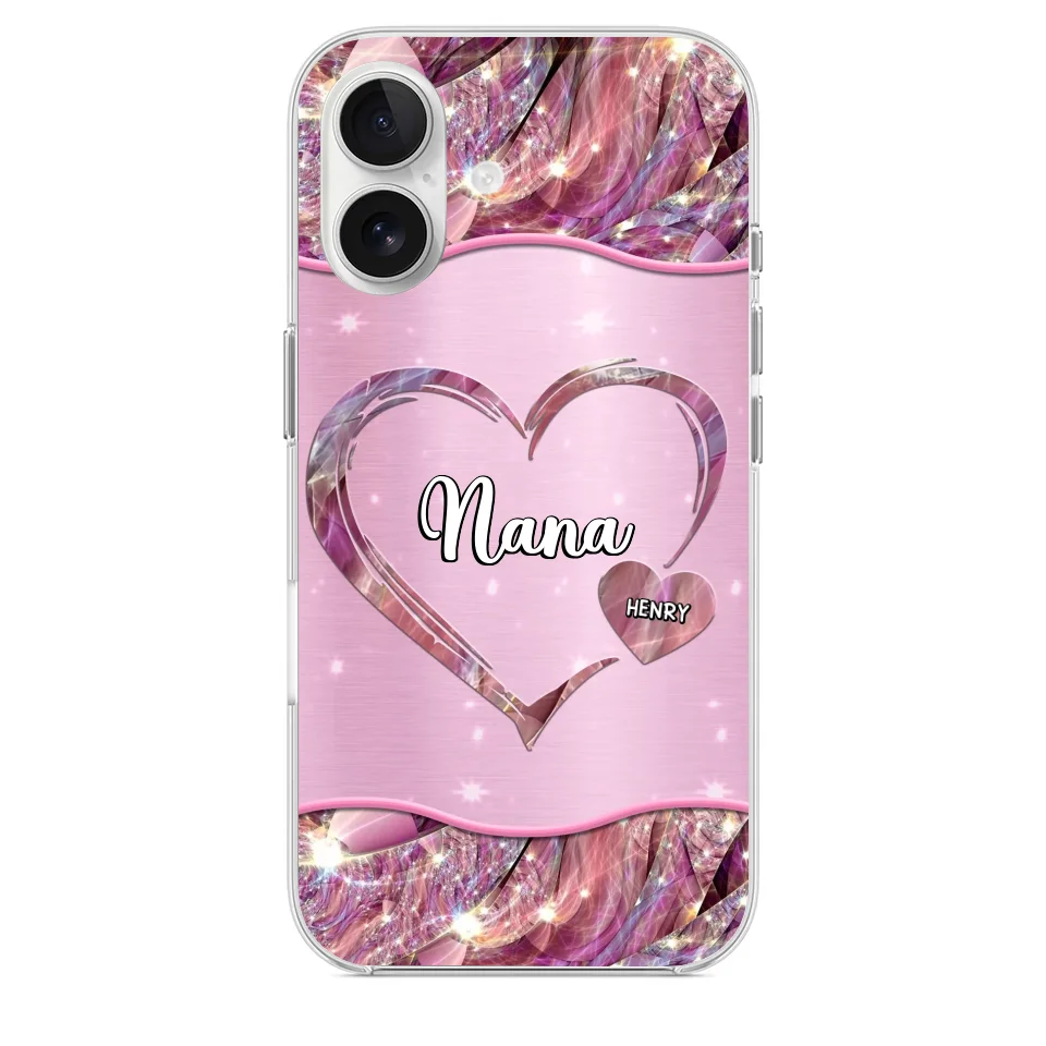 A Garden Of Love Grows In A Grandmother's Heart - Family Personalized Custom Faux Jewelry Effect Printed Clear Phone Case - Gift For Mom, Grandma