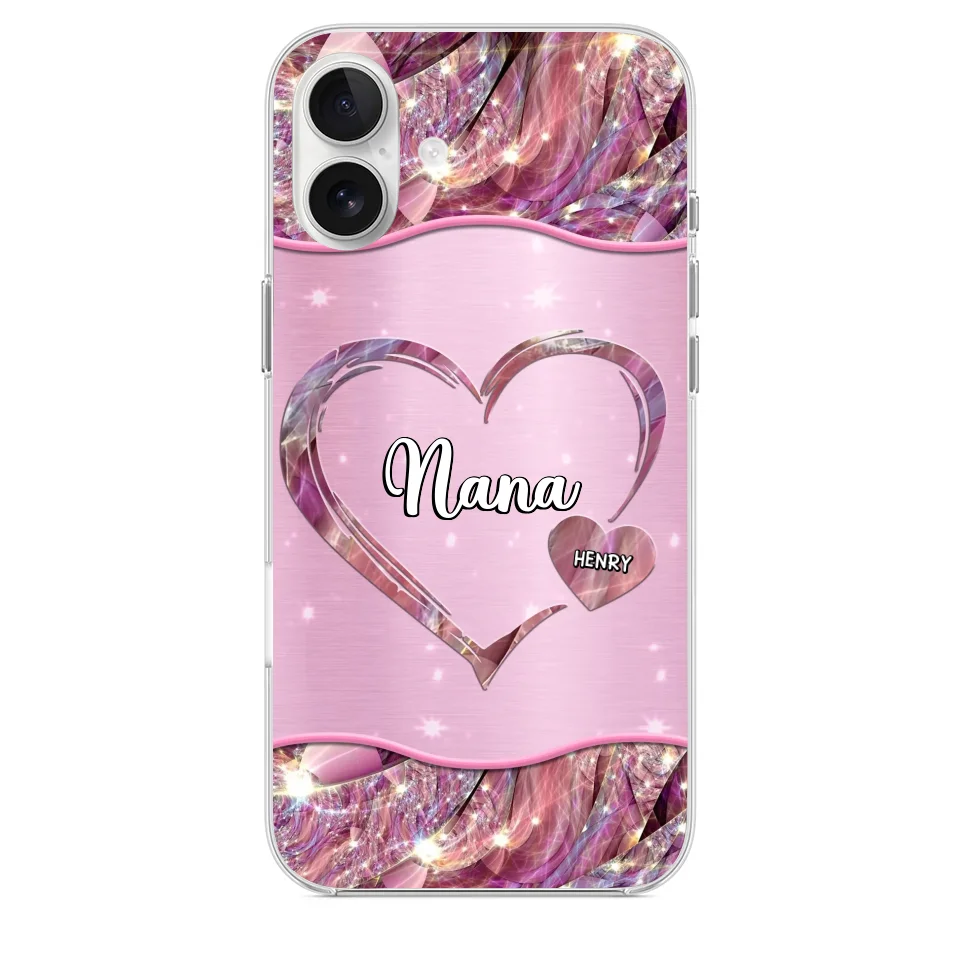 A Garden Of Love Grows In A Grandmother's Heart - Family Personalized Custom Faux Jewelry Effect Printed Clear Phone Case - Gift For Mom, Grandma