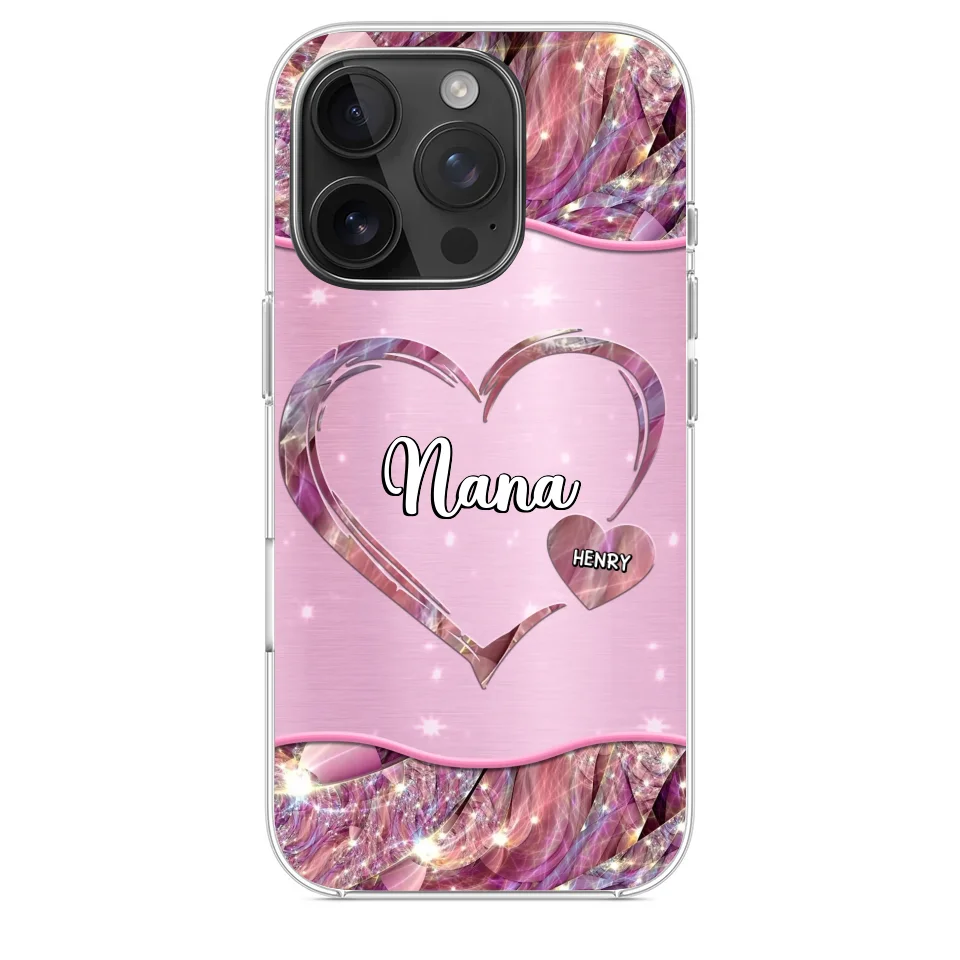 A Garden Of Love Grows In A Grandmother's Heart - Family Personalized Custom Faux Jewelry Effect Printed Clear Phone Case - Gift For Mom, Grandma