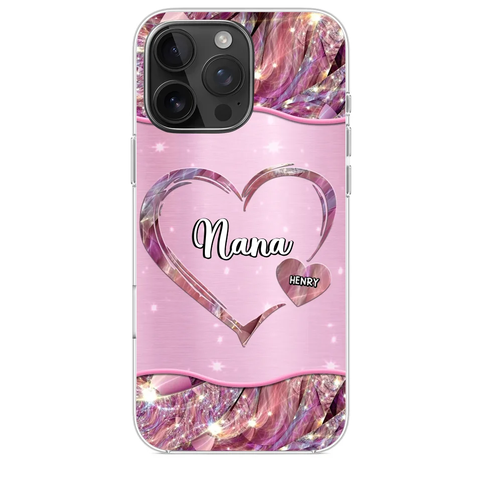 A Garden Of Love Grows In A Grandmother's Heart - Family Personalized Custom Faux Jewelry Effect Printed Clear Phone Case - Gift For Mom, Grandma