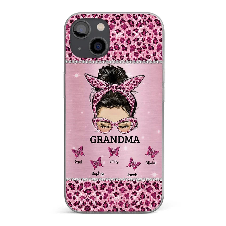 A Grandmother's Love Is Forever And Always - Family Personalized Custom Faux Jewelry Effect Printed Clear Phone Case - Gift For Mom, Grandma