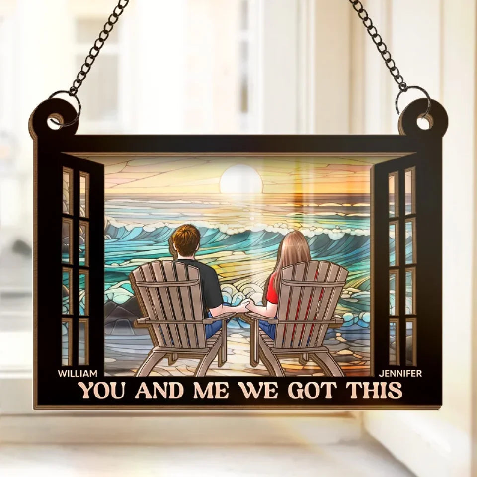 Together We Build A Life We Love - Couple Personalized Window Hanging Suncatcher - Gift For Husband Wife, Anniversary