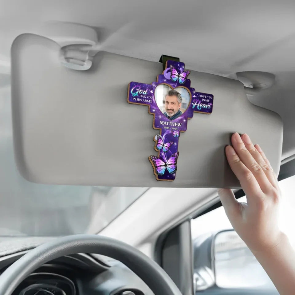 Custom Photo Forever In Our Hearts, Lighting Our Way - Memorial Personalized Custom Car Visor Clip - Sympathy Gift For Family Members