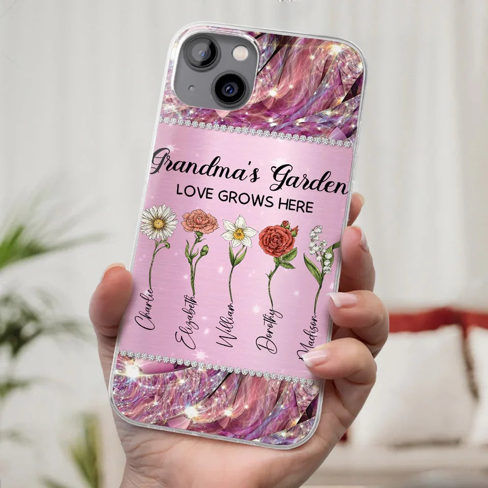 Grandma’s Love Doesn’t Grow Old, It Grows Deeper - Family Personalized Custom Faux Jewelry Effect Printed Clear Phone Case - Gift For Mom, Grandma