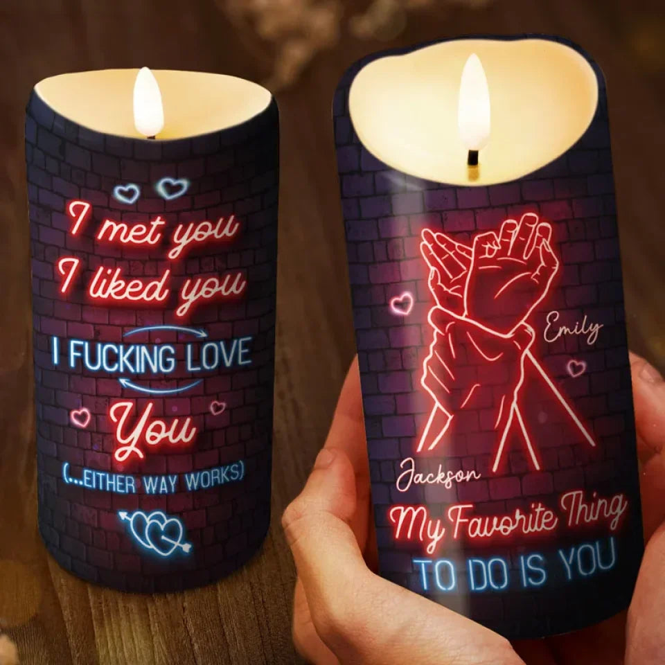 My Favorite Thing To Do Is You - Couple Personalized Custom LED Candle - Gift For Husband Wife, Anniversary