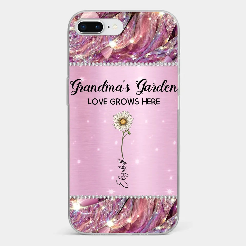 Grandma’s Love Doesn’t Grow Old, It Grows Deeper - Family Personalized Custom Faux Jewelry Effect Printed Clear Phone Case - Gift For Mom, Grandma