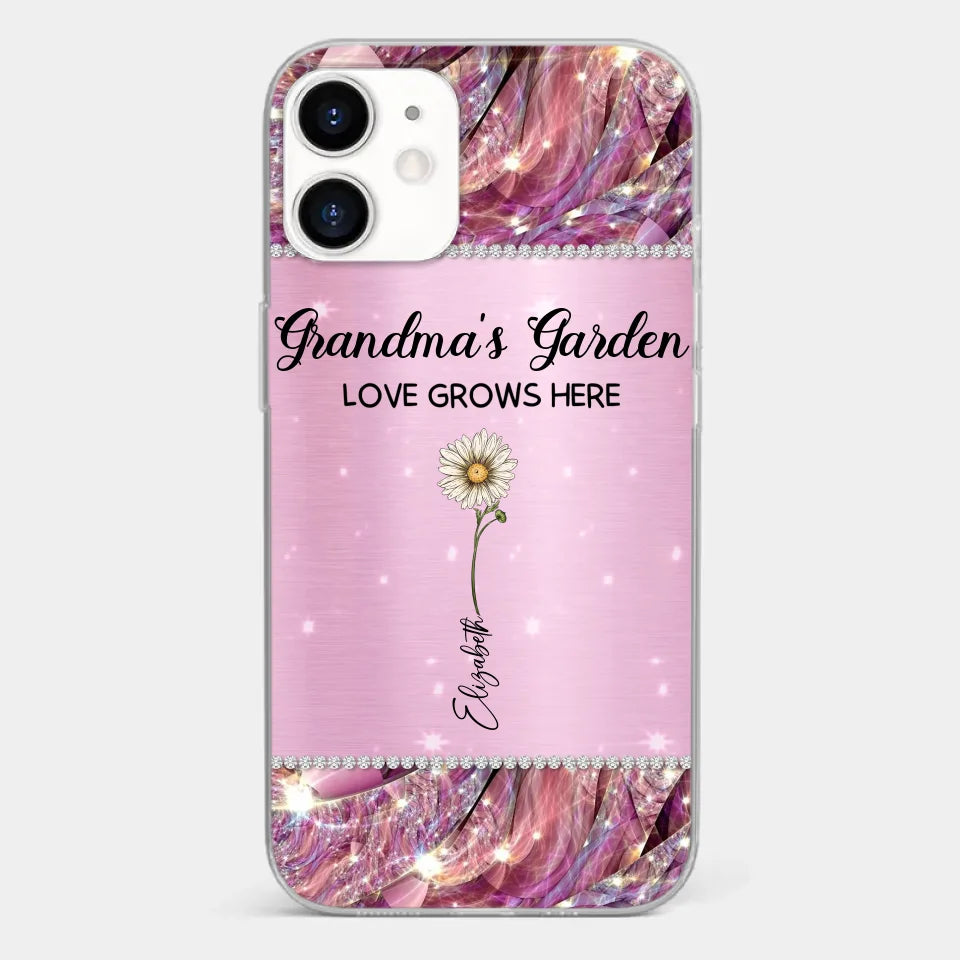Grandma’s Love Doesn’t Grow Old, It Grows Deeper - Family Personalized Custom Faux Jewelry Effect Printed Clear Phone Case - Gift For Mom, Grandma