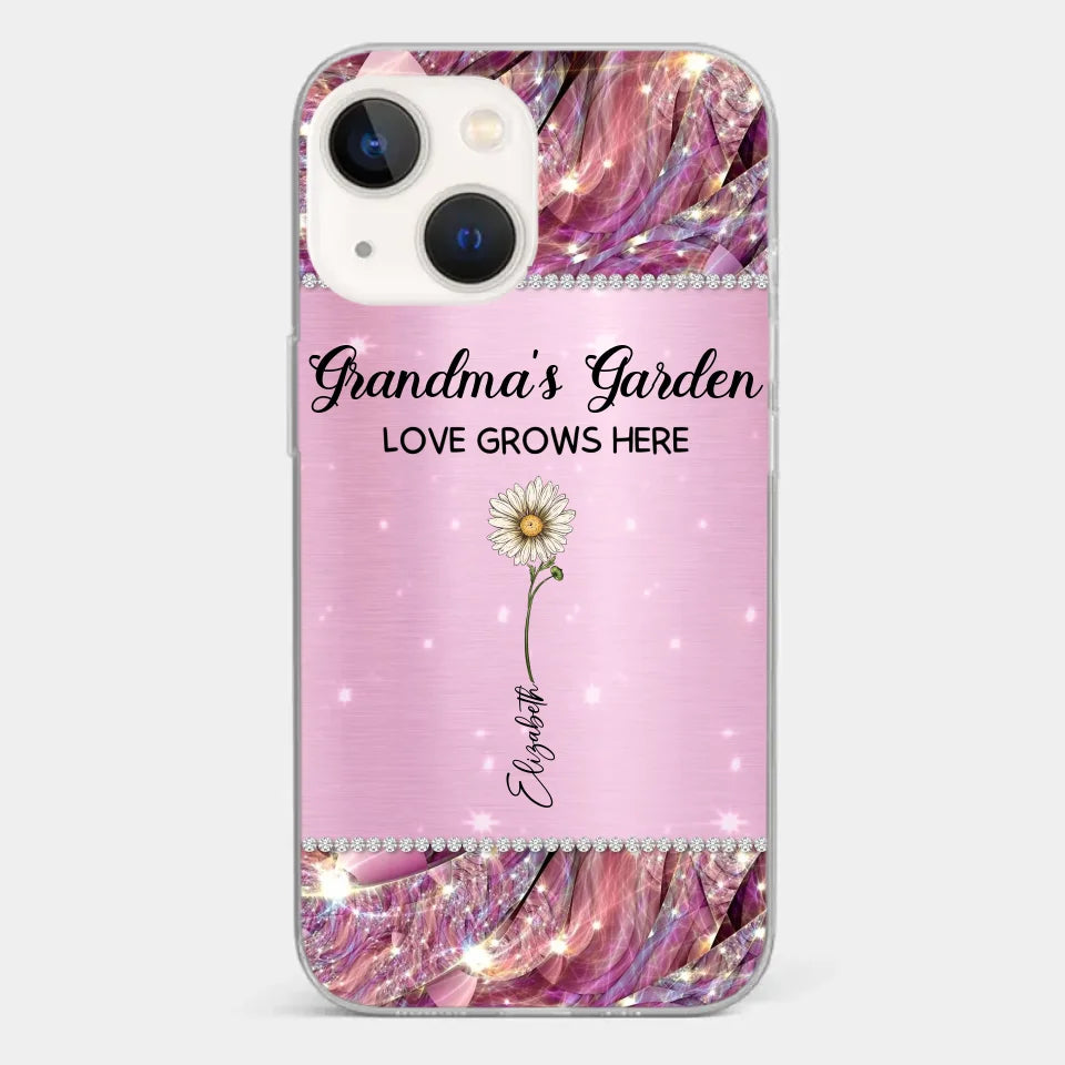 Grandma’s Love Doesn’t Grow Old, It Grows Deeper - Family Personalized Custom Faux Jewelry Effect Printed Clear Phone Case - Gift For Mom, Grandma