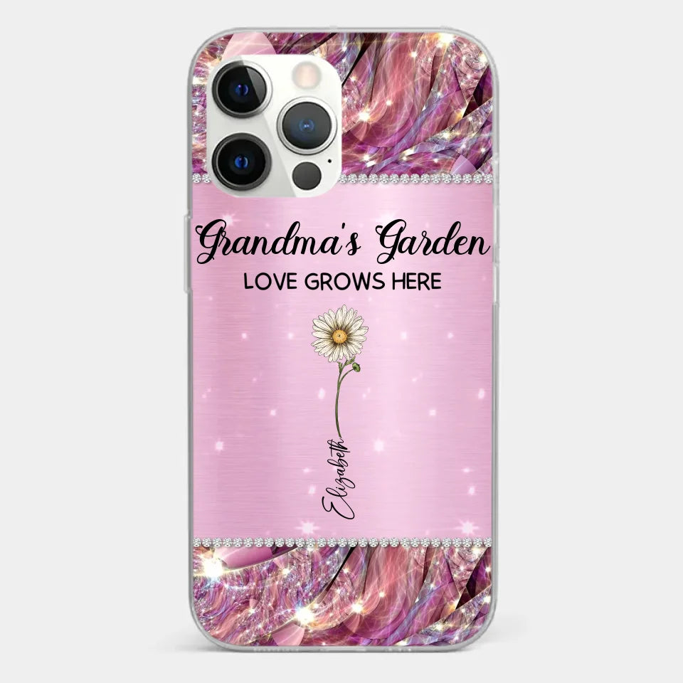 Grandma’s Love Doesn’t Grow Old, It Grows Deeper - Family Personalized Custom Faux Jewelry Effect Printed Clear Phone Case - Gift For Mom, Grandma