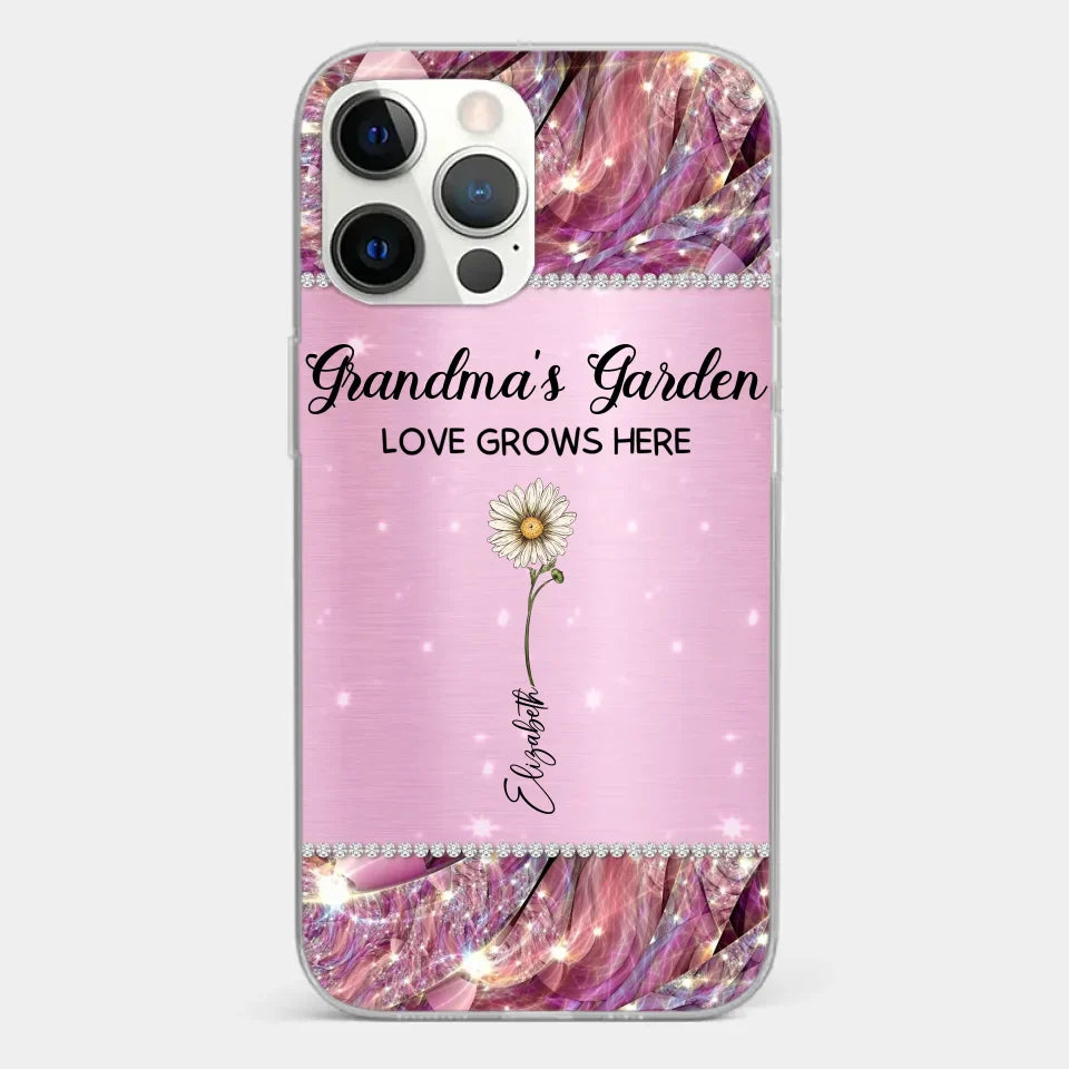 Grandma’s Love Doesn’t Grow Old, It Grows Deeper - Family Personalized Custom Faux Jewelry Effect Printed Clear Phone Case - Gift For Mom, Grandma