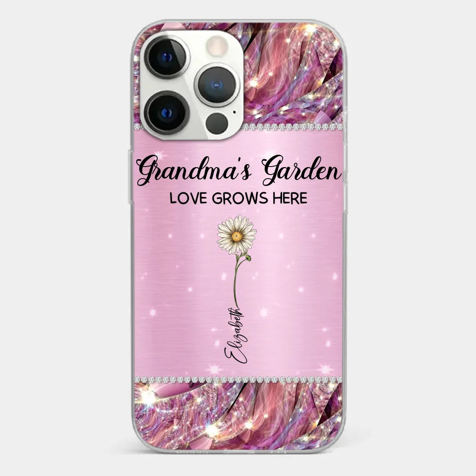 Grandma’s Love Doesn’t Grow Old, It Grows Deeper - Family Personalized Custom Faux Jewelry Effect Printed Clear Phone Case - Gift For Mom, Grandma