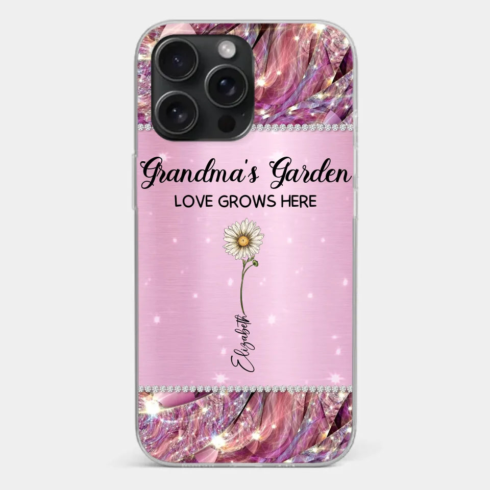 Grandma’s Love Doesn’t Grow Old, It Grows Deeper - Family Personalized Custom Faux Jewelry Effect Printed Clear Phone Case - Gift For Mom, Grandma