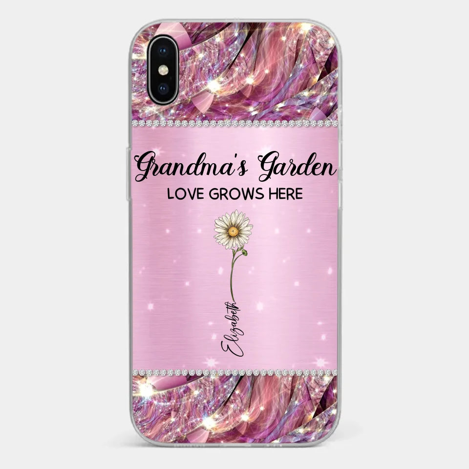 Grandma’s Love Doesn’t Grow Old, It Grows Deeper - Family Personalized Custom Faux Jewelry Effect Printed Clear Phone Case - Gift For Mom, Grandma