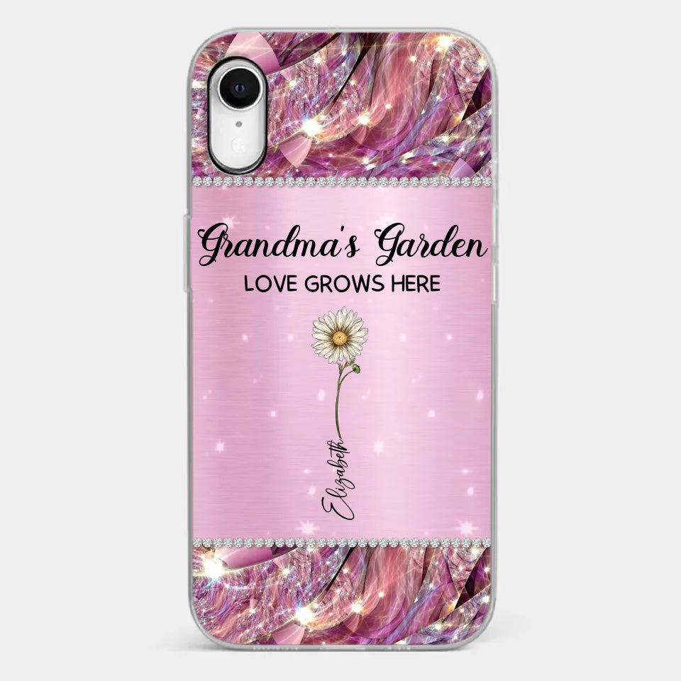Grandma’s Love Doesn’t Grow Old, It Grows Deeper - Family Personalized Custom Faux Jewelry Effect Printed Clear Phone Case - Gift For Mom, Grandma