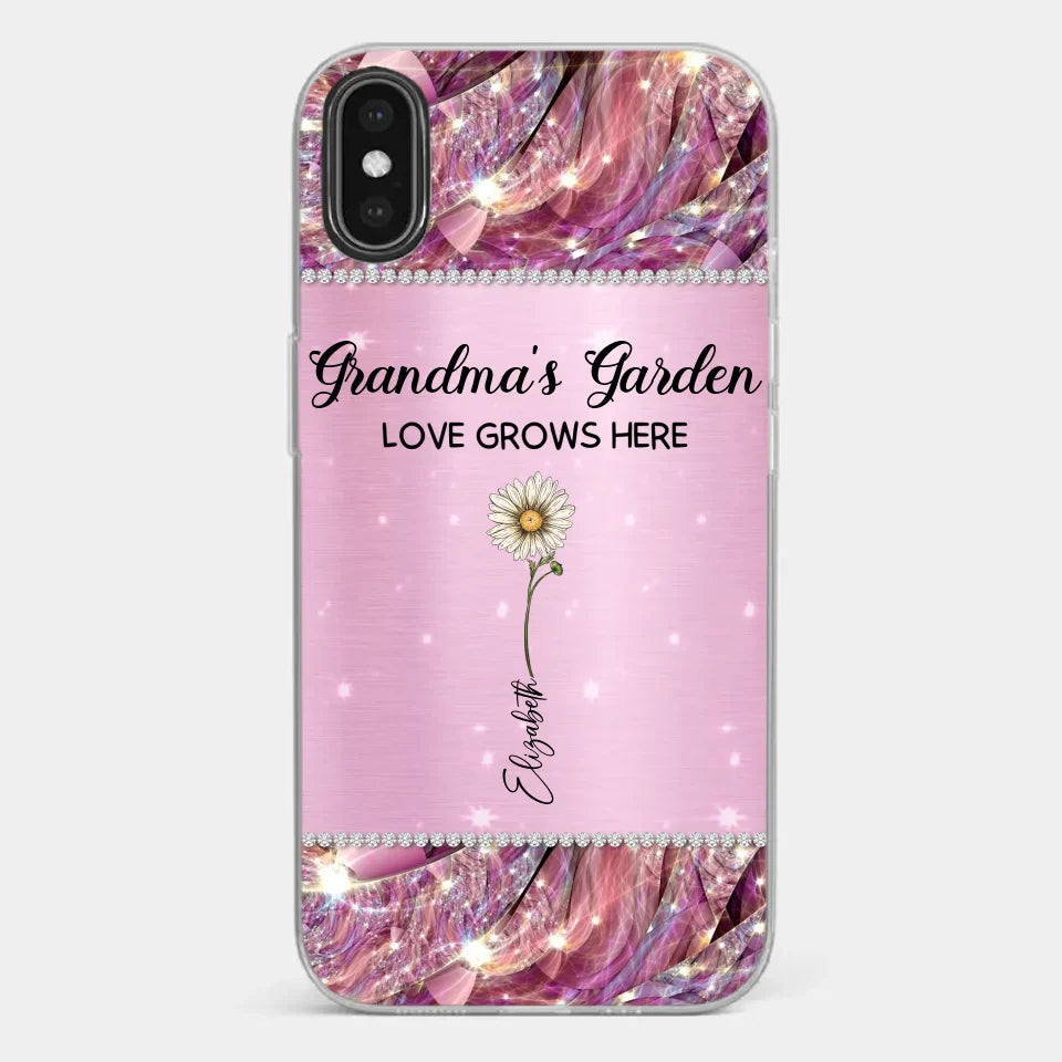 Grandma’s Love Doesn’t Grow Old, It Grows Deeper - Family Personalized Custom Faux Jewelry Effect Printed Clear Phone Case - Gift For Mom, Grandma