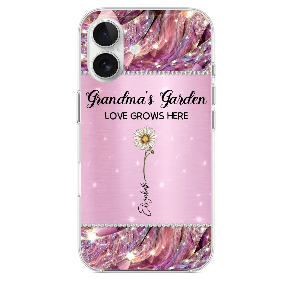 Grandma’s Love Doesn’t Grow Old, It Grows Deeper - Family Personalized Custom Faux Jewelry Effect Printed Clear Phone Case - Gift For Mom, Grandma