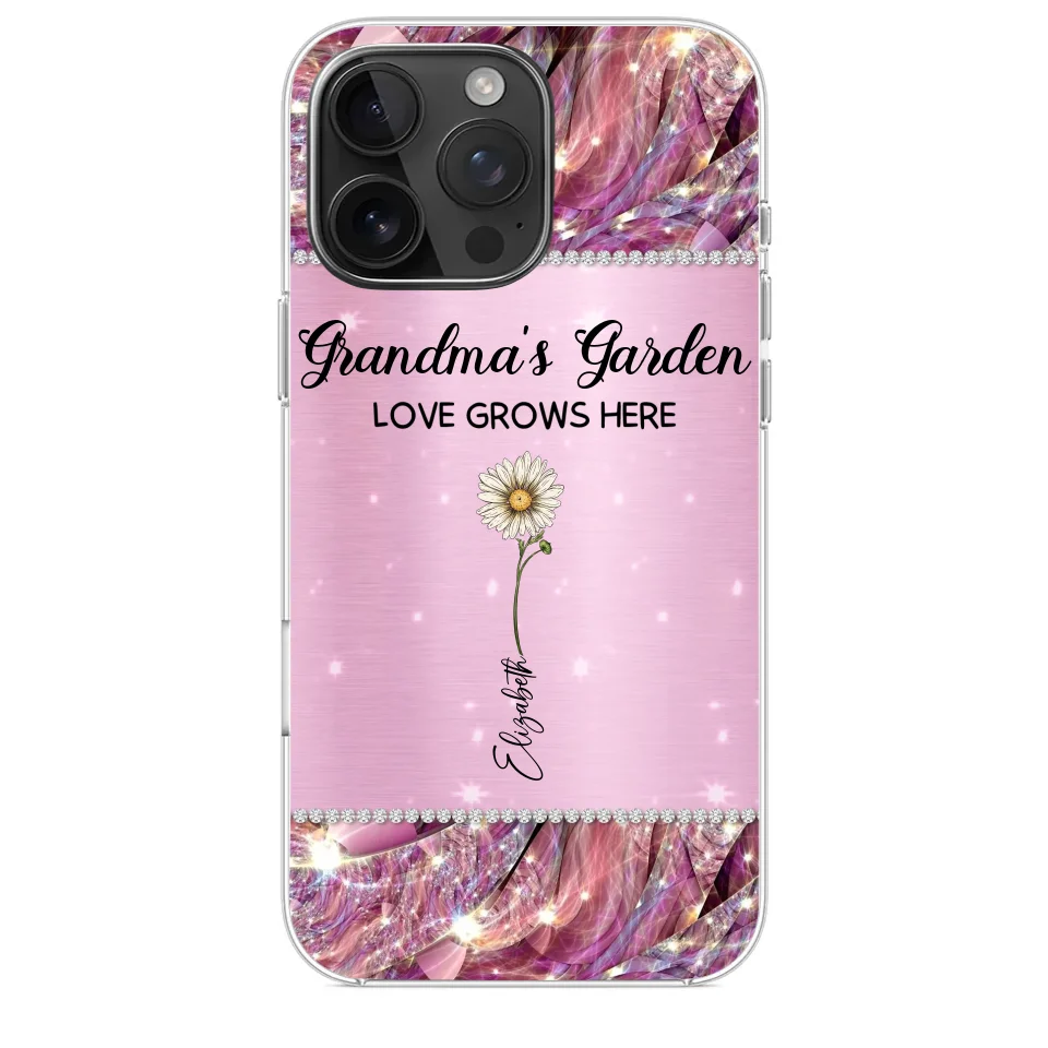 Grandma’s Love Doesn’t Grow Old, It Grows Deeper - Family Personalized Custom Faux Jewelry Effect Printed Clear Phone Case - Gift For Mom, Grandma