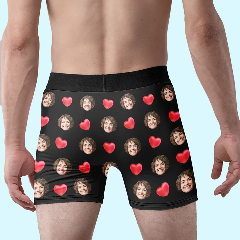 Custom Photo I Love Every Inch Of You - Couple Personalized Custom Boxer Briefs, Men's Boxers - Gift For Husband Wife, Anniversary