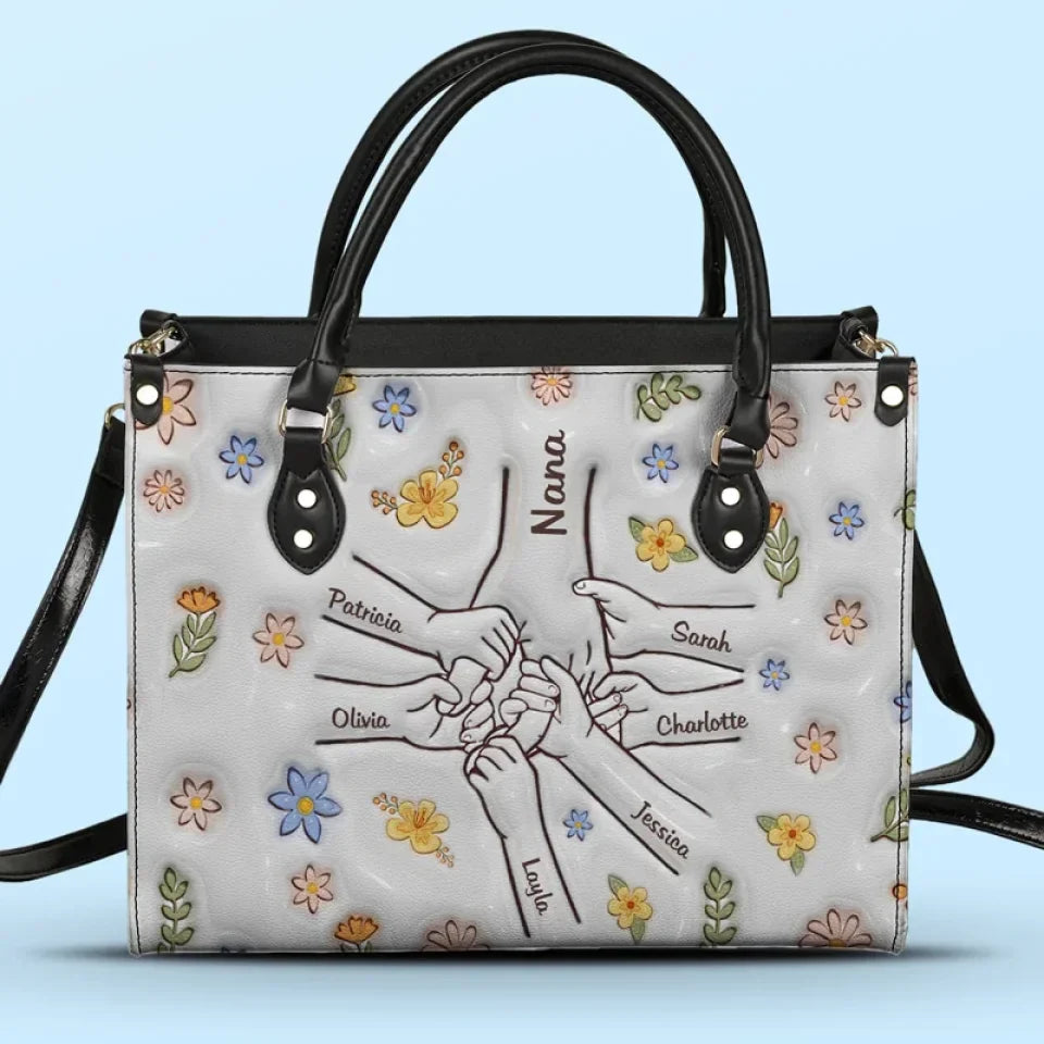 Grandma’s Touch Is A Hug For The Soul - Family Personalized Custom 3D Inflated Effect Printed Leather Handbag - Gift For Mom, Grandma