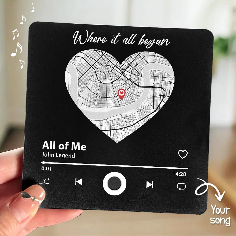 Location Map Where It All Began - Couple Personalized Custom Music Fridge Magnet That Can Play Songs - Map Art, Gift For Husband Wife, Anniversary