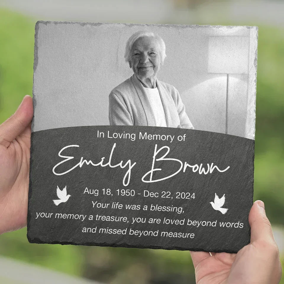 Custom Photo In Remembrance Of A Life Of Grace - Memorial Personalized Custom Square Shaped Memorial Stone - Sympathy Gift For Family Members