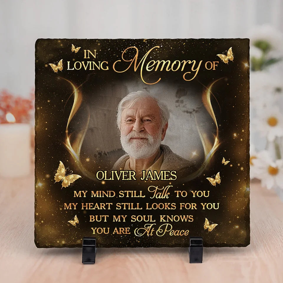 Custom Photo My Mind Talks To You, My Heart Looks For You - Memorial Personalized Custom Square Shaped Memorial Stone - Sympathy Gift For Family Members